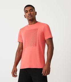 Camiseta Regular Esportiva em Poliamida Estampa de Quadrado com Ondas