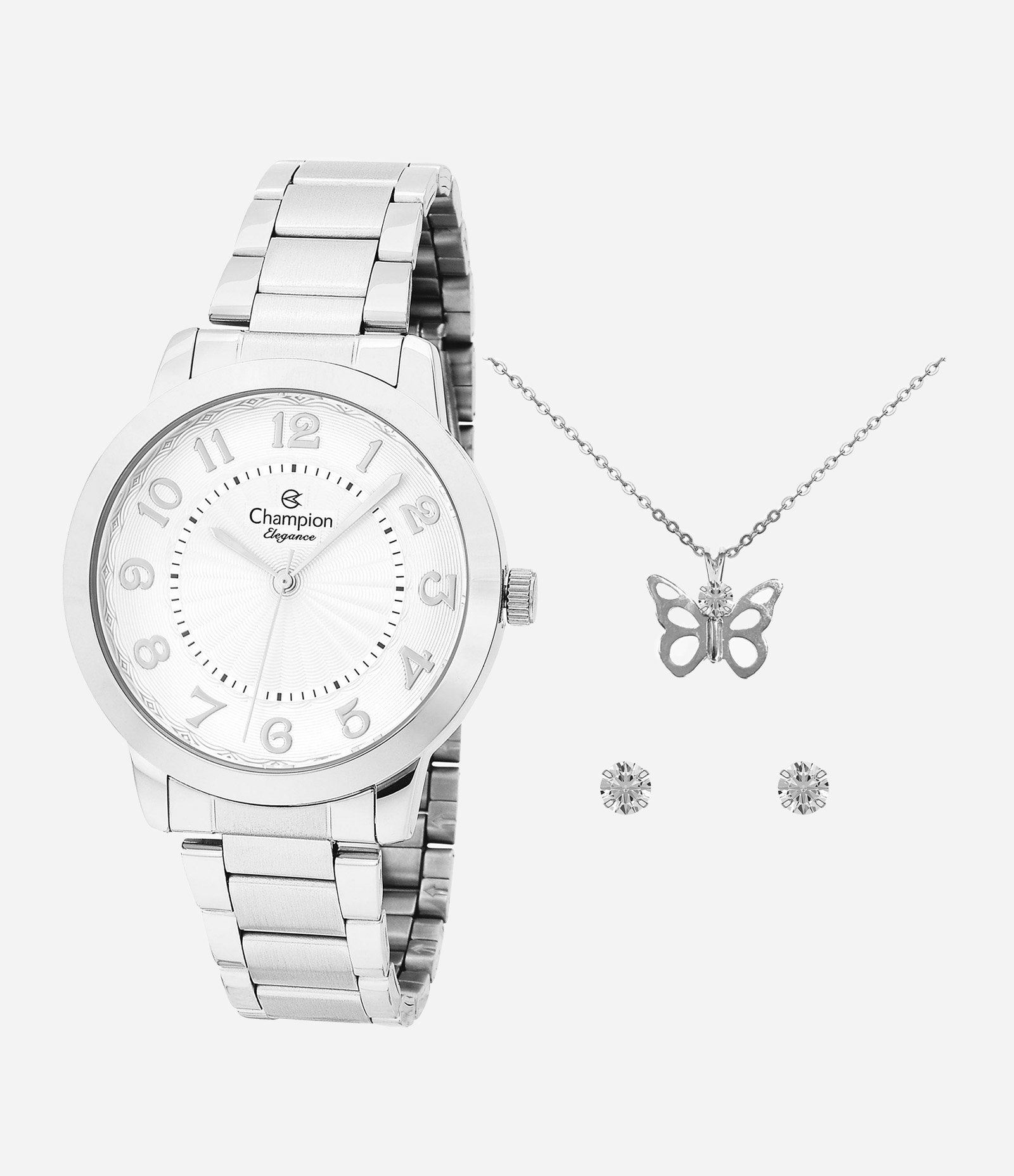 Kit Relógio Champion Analógico com Pulseira e Caixa em Aço CN25118C Cinza 3