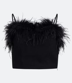 Blusa Regata Cropped em Crepe com Plumas