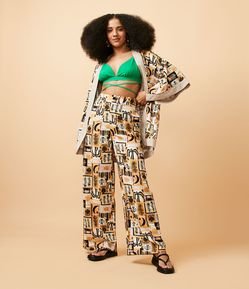 Calça Pantalona em Algodão com Mix de Estampas Arte Bozó
