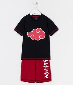 Pijama Corto Infantil con Estampado Simbolo Akatsuki - Talle 5 a 14 años