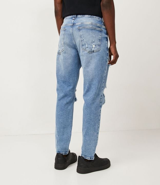 Calça Jeans Slim com Rombos no Joelho Azul 3