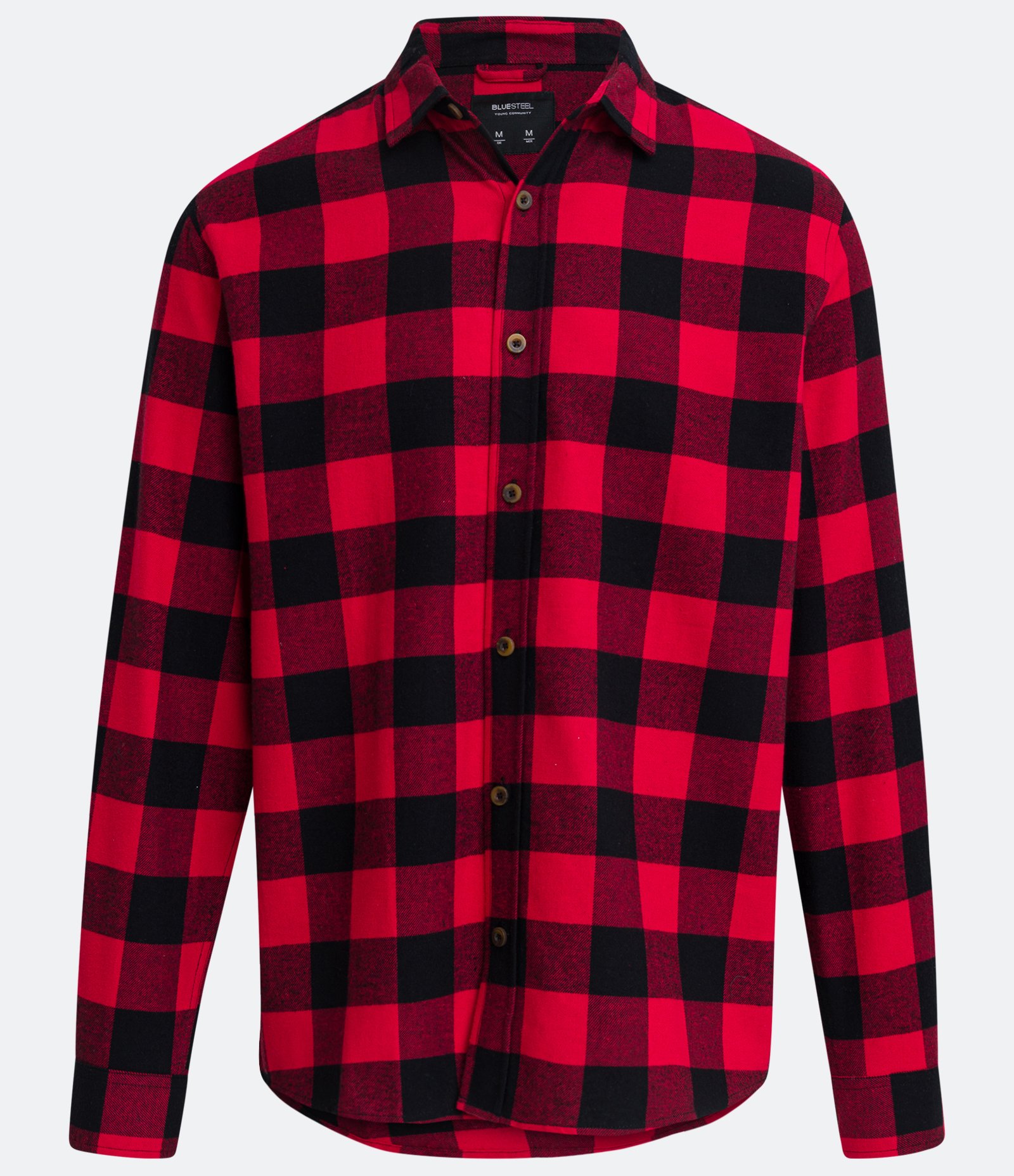 Camisa Regular em Algodão Xadrez e Manga Longa Vermelho 4