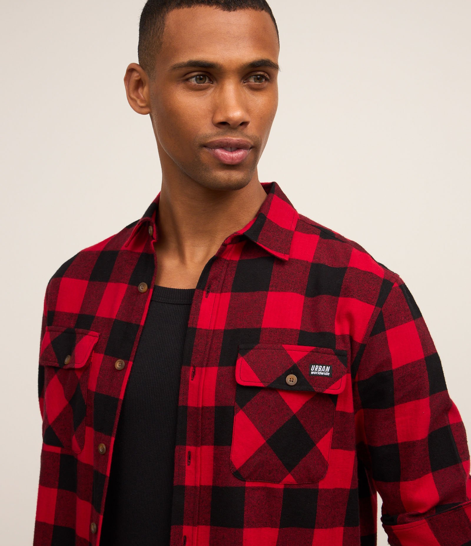 Camisa Regular em Algodão Xadrez e Manga Longa Vermelho 3