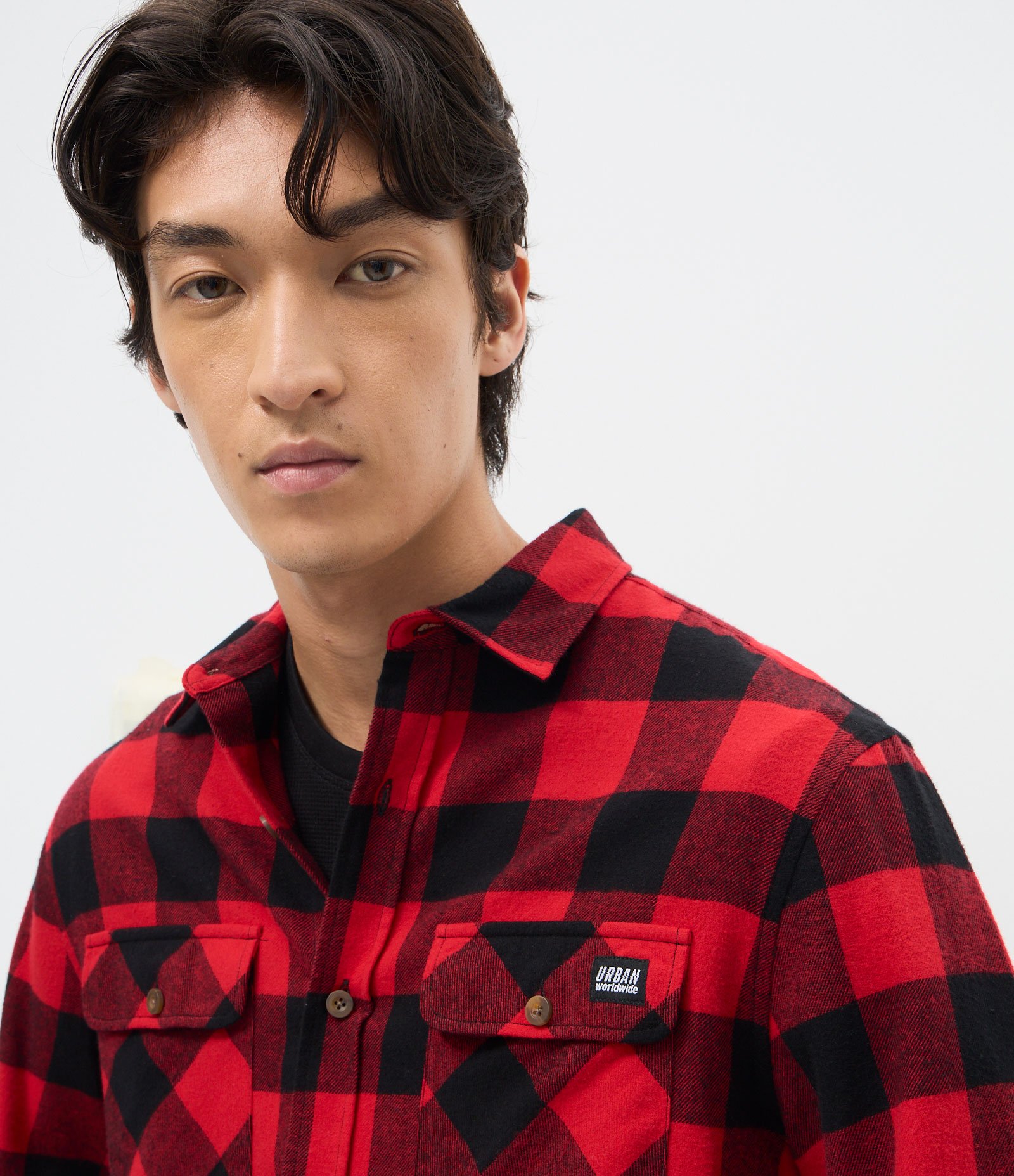 Camisa Regular em Algodão Xadrez e Manga Longa Vermelho 4