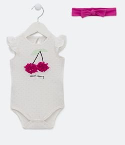 Body Infantil com Cereja de Organza e Faixa de Cabelo - Tam 0 a 18 meses