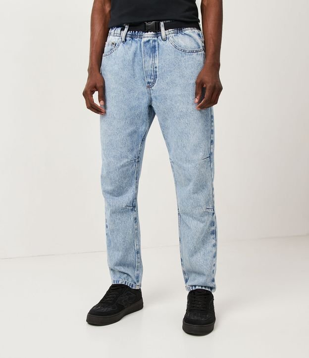 Calça Jeans Marmorizada com Cinto Tático Azul 2