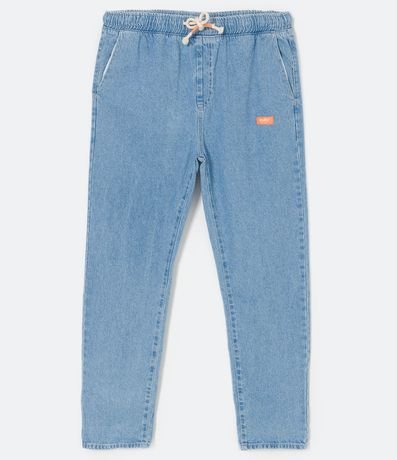 Menor preço em Calça Loose Jeans com Cós Elástico e Etiqueta Frontal