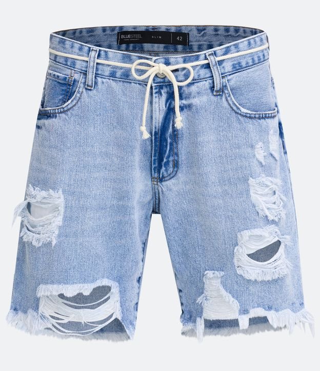 Bermuda Jeans Slim con Deshilachados Azul 6