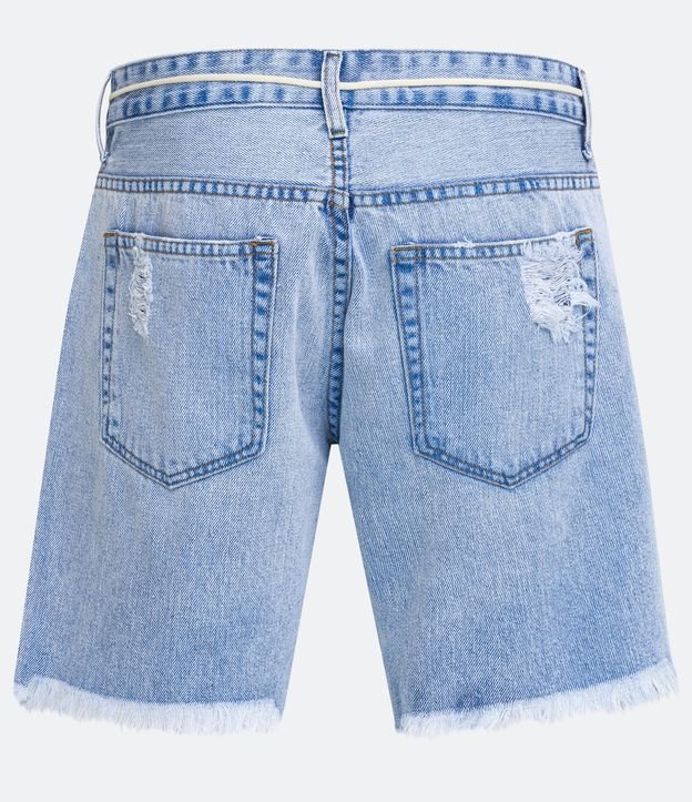 Bermuda Jeans Slim con Deshilachados Azul 7