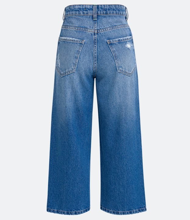 Calça Pantacourt Jeans com Puídos e Pence Azul 7