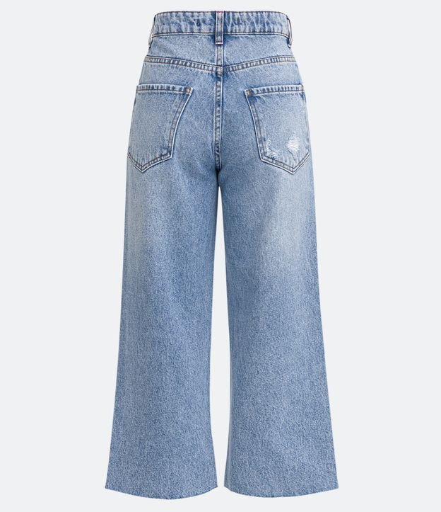 Calça Pantacourt Jeans com Puídos e Pences Azul 7
