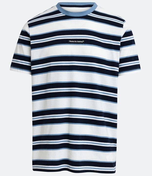 Remera Regular en Algodón con Rayas y Etiqueta Gomosa Azul 5