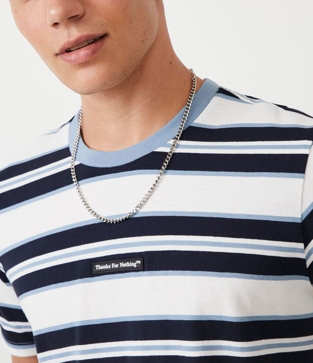 Remera Regular en Algodón con Rayas y Etiqueta Gomosa Azul 4