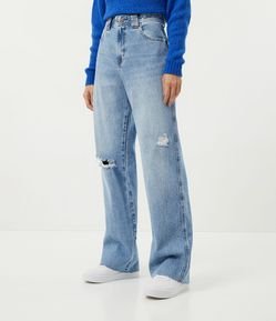 Calça Anos 90 Jeans com Cintura Alta e Puídos