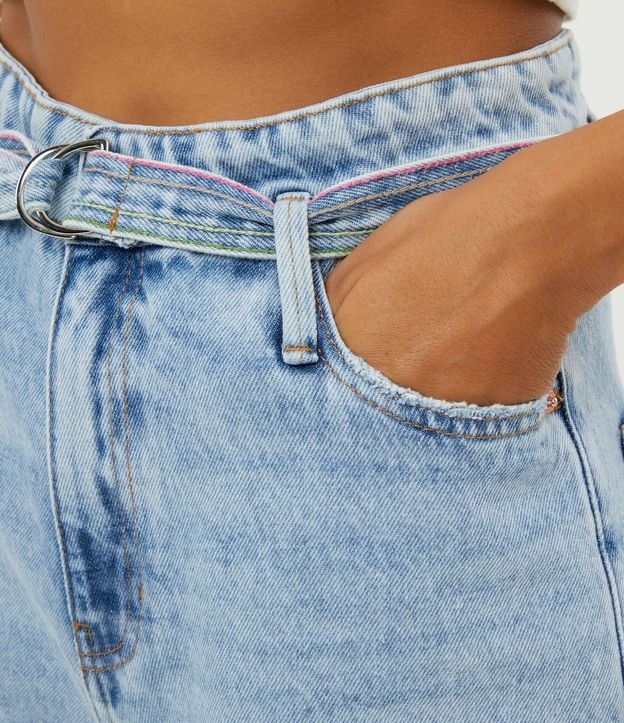 Pantalón Wide Leg Jeans con Cinturón y Pespuntos Azul 3