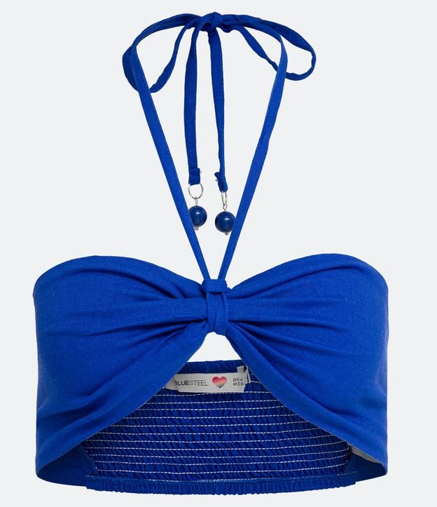 Blusa Cropped com Amarração no Pescoço e Lastex nas Costas