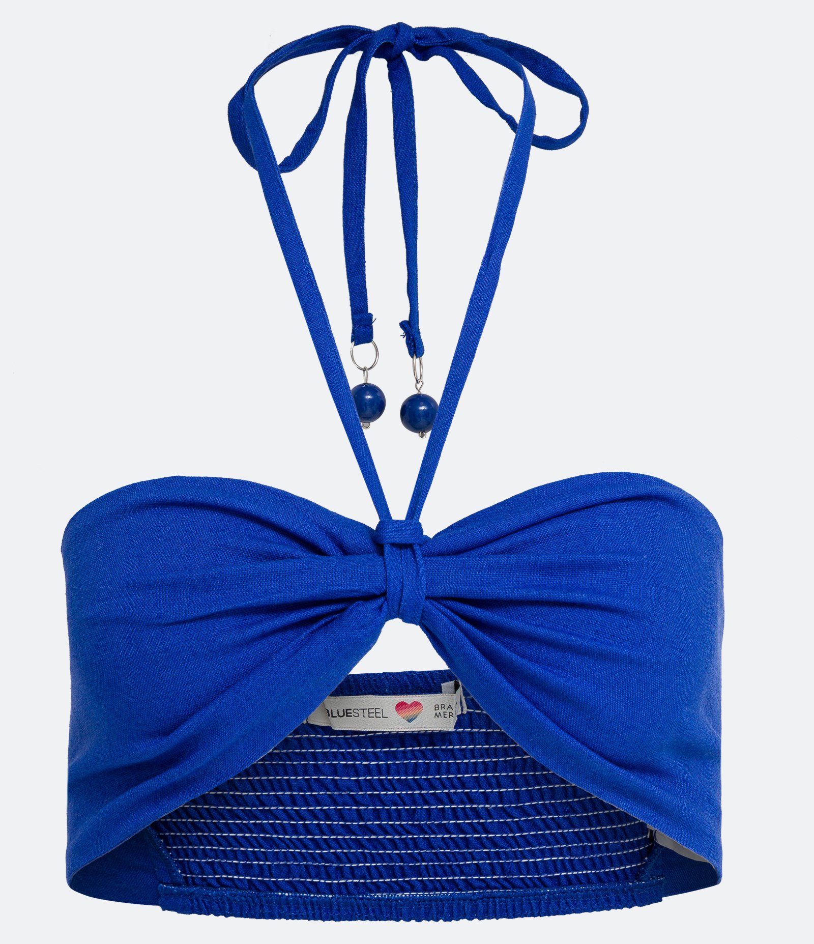 Blusa Cropped com Amarração no Pescoço e Lastex nas Costas Azul 1