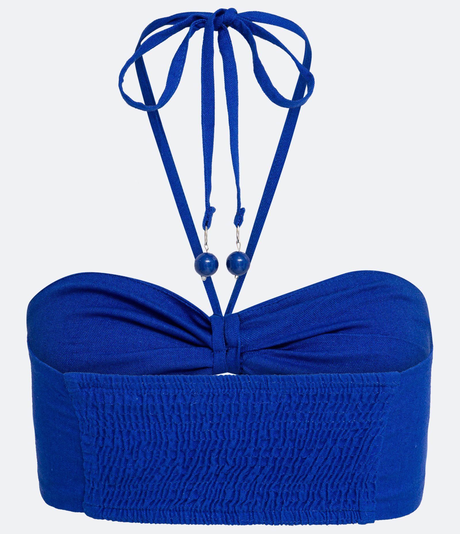 Blusa Cropped com Amarração no Pescoço e Lastex nas Costas Azul 2