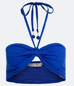 Blusa Cropped com Amarração no Pescoço e Lastex nas Costas