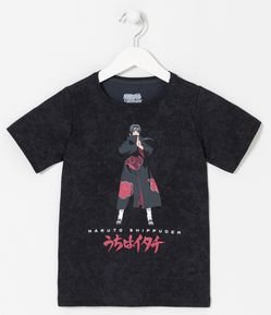 Camiseta Infantil Marmorizada com Estampa de  Itachi - Tam 5 a 14 anos