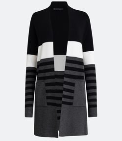 Cardigan Alongado em Tricô com Bolsos Frontais