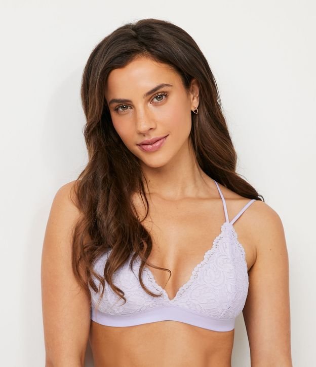Sutiã Top Triângulo Sem Bojo com Renda Floral