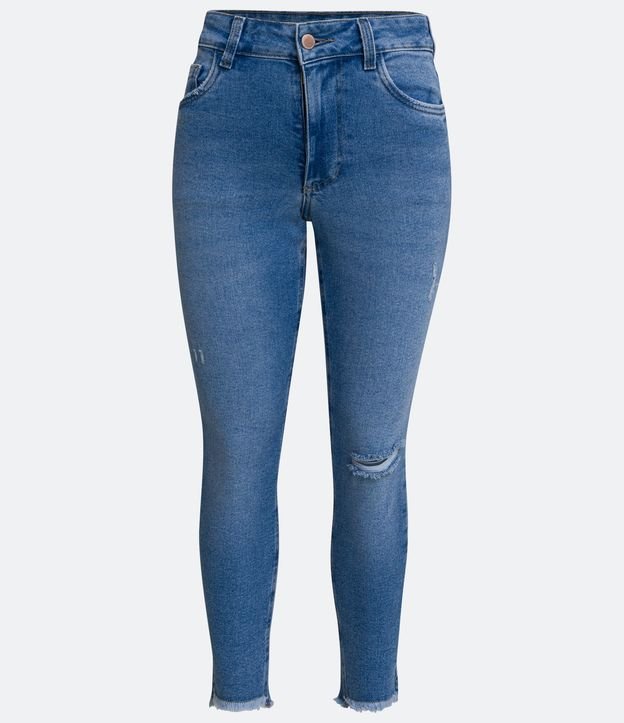 Pantalón Skinny Cropped de Jean con Rasgon en la Rodilla Azul 5