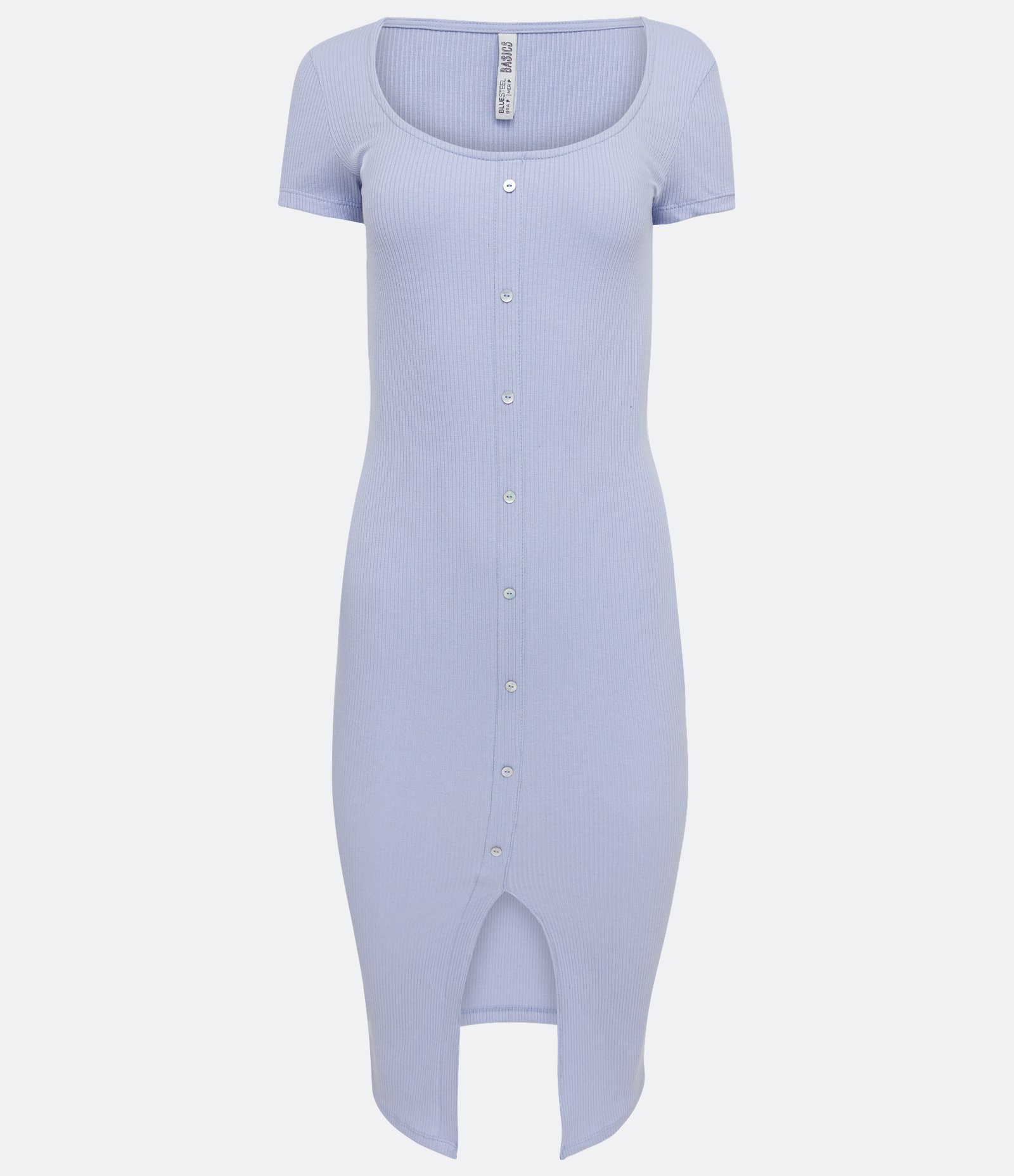 Vestido Midi Básico em Algodão Canelado com Abotoamento Azul 5
