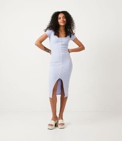 Vestido Midi Básico em Algodão Canelado com Abotoamento