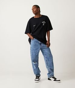 Calça Jeans Baggy Marmorizada com Puídos