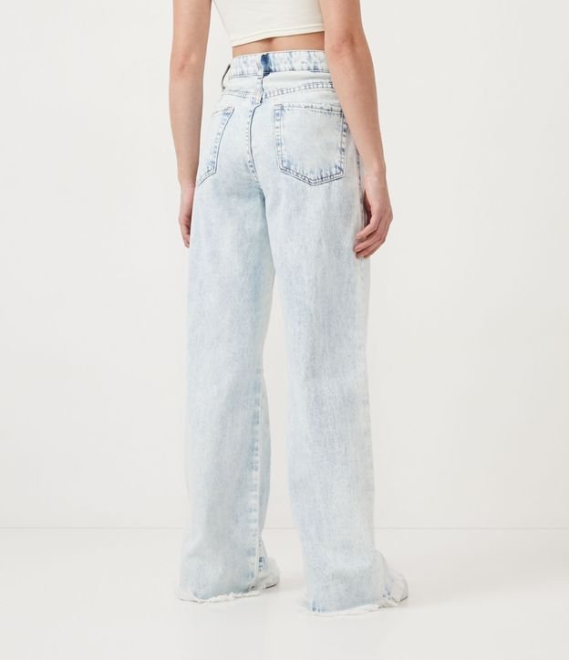 Pantalón Wide Leg Jeans con Bolsillos Huecos Azul