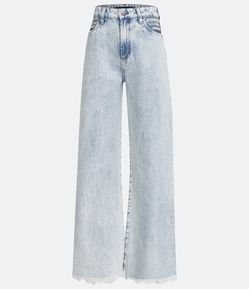 Calça Wide Leg Jeans com Bolsos Vazados