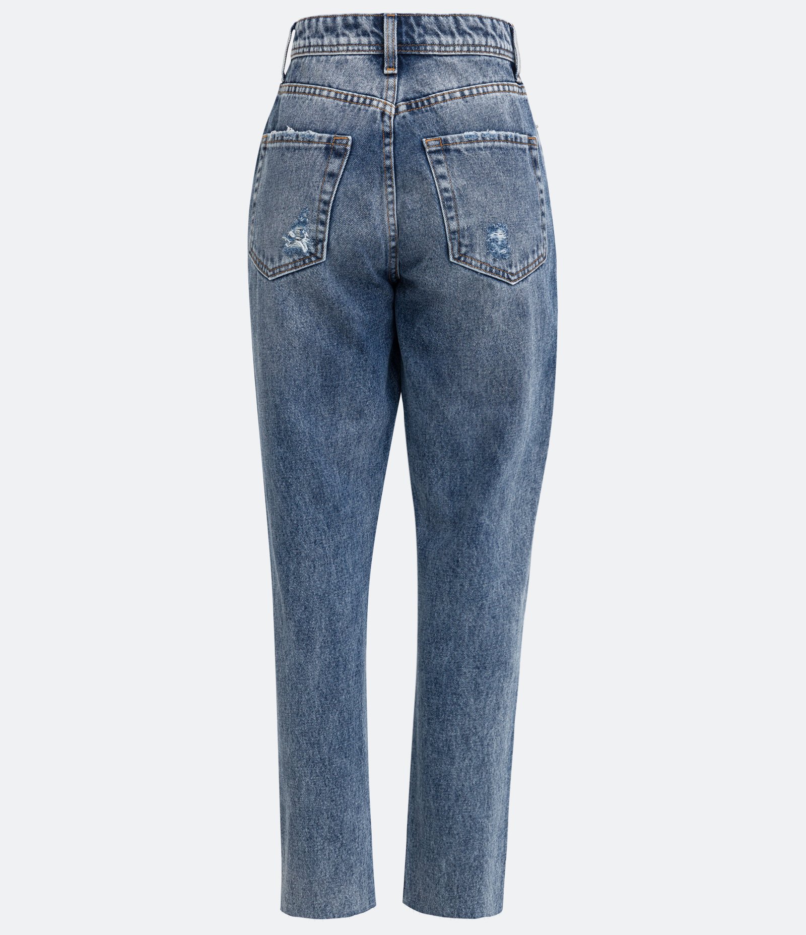 Calça Mom em Jeans Destroyed com Barra Rasgada Azul 7