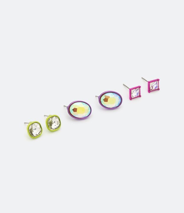Kit 03 Pares de Caravanas en Metal con Strass Holográfico Multicolores 2