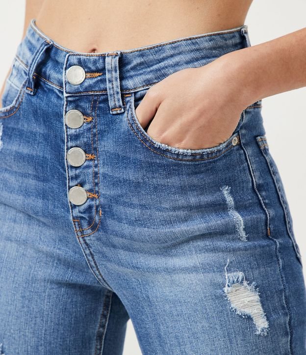 Pantalón Skinny en Jeans con Rasgaduras y Puntos de Luz Azul 4