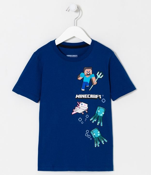 Camiseta Infantil com Estampa de Minecraft - Tam 5 a 14 anos - Cor: Azul - Tamanho: 5-6