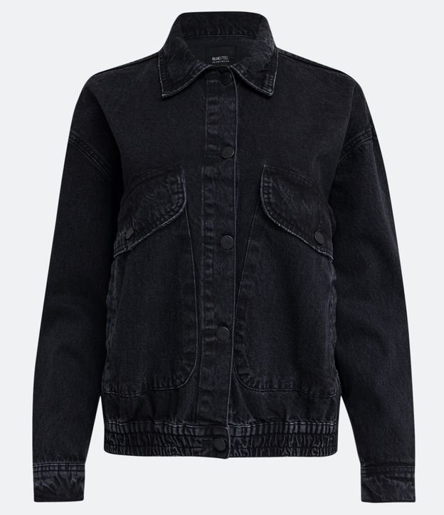 Campera Bomber en Jeans con Bolsillos Negro 7