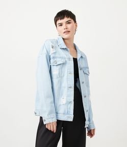 Jaqueta Alongada Jeans com Puídos