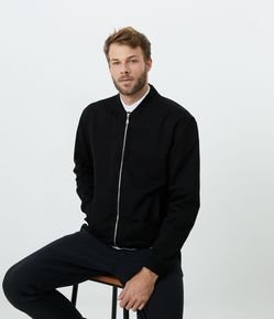 Jaqueta Bomber em Algodão com Bolsos e Efeito Estonado