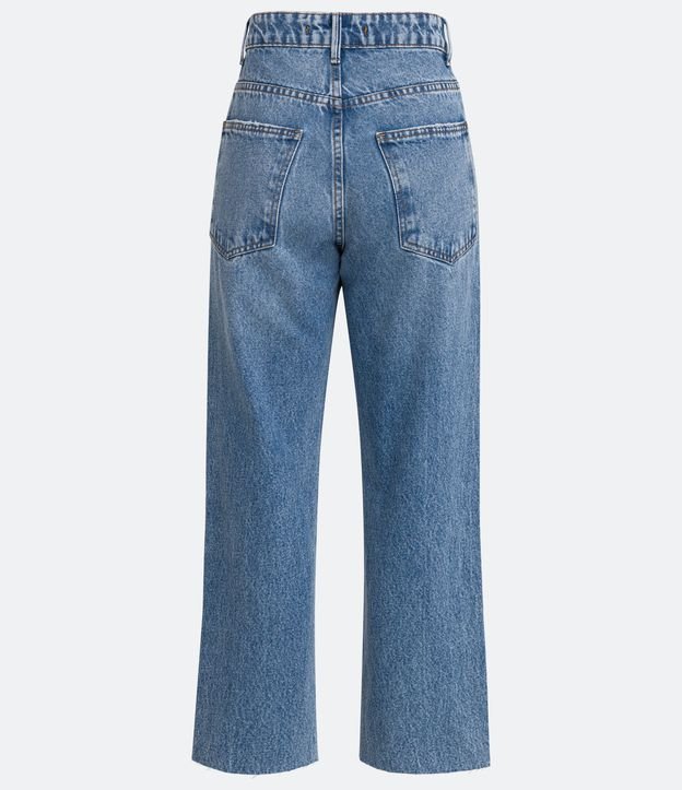 Pantalón Recto en Jeans con Deshilachados y Colgante de Corazón en Strass Azul 6
