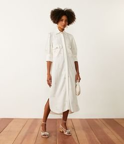 Vestido Chemise em Linho com Bordado