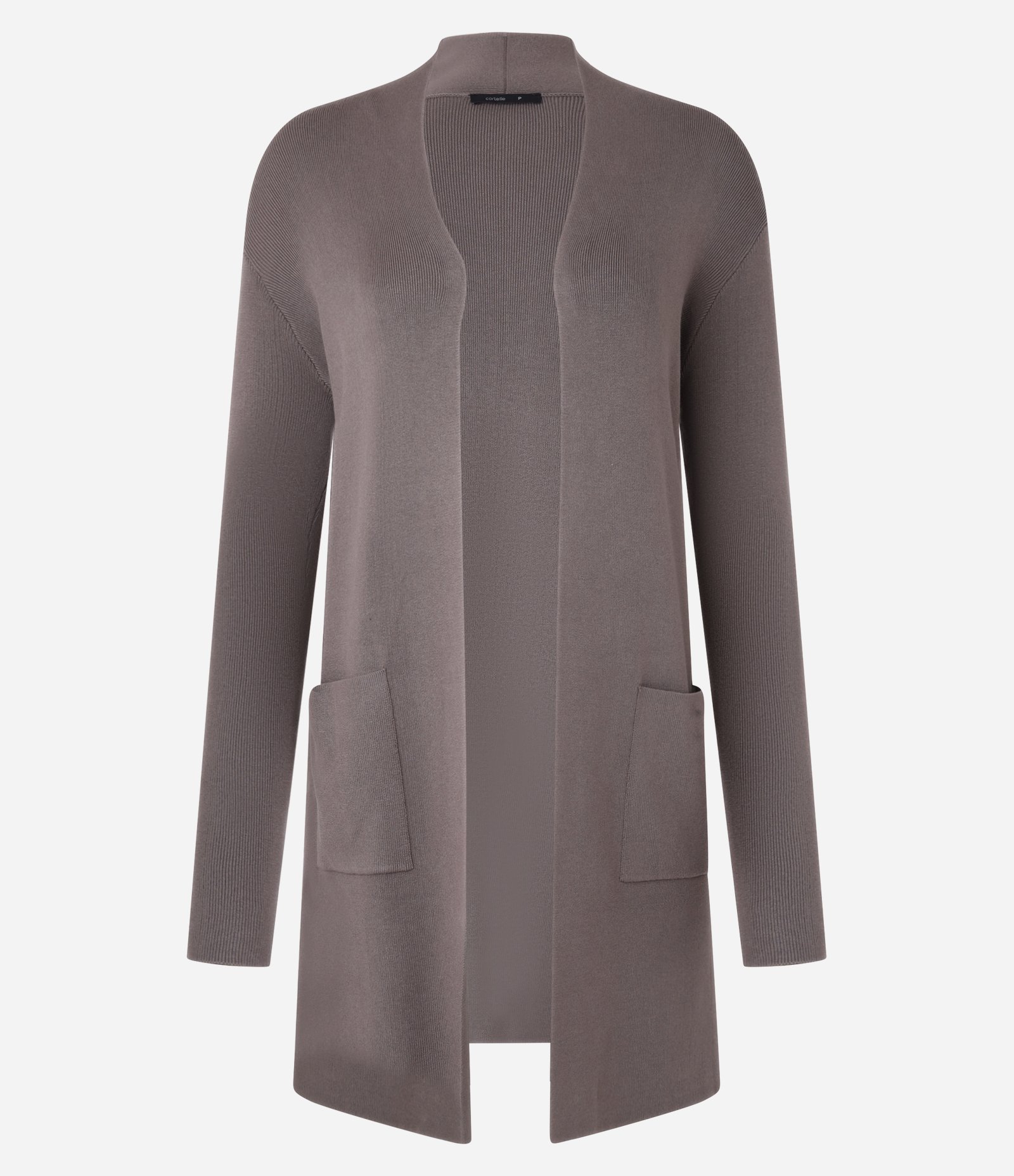 Cardigan Alongado em Tricô com Bolsos Cinza Aço 1