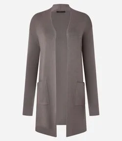 Cardigan Alongado em Tricô com Bolsos