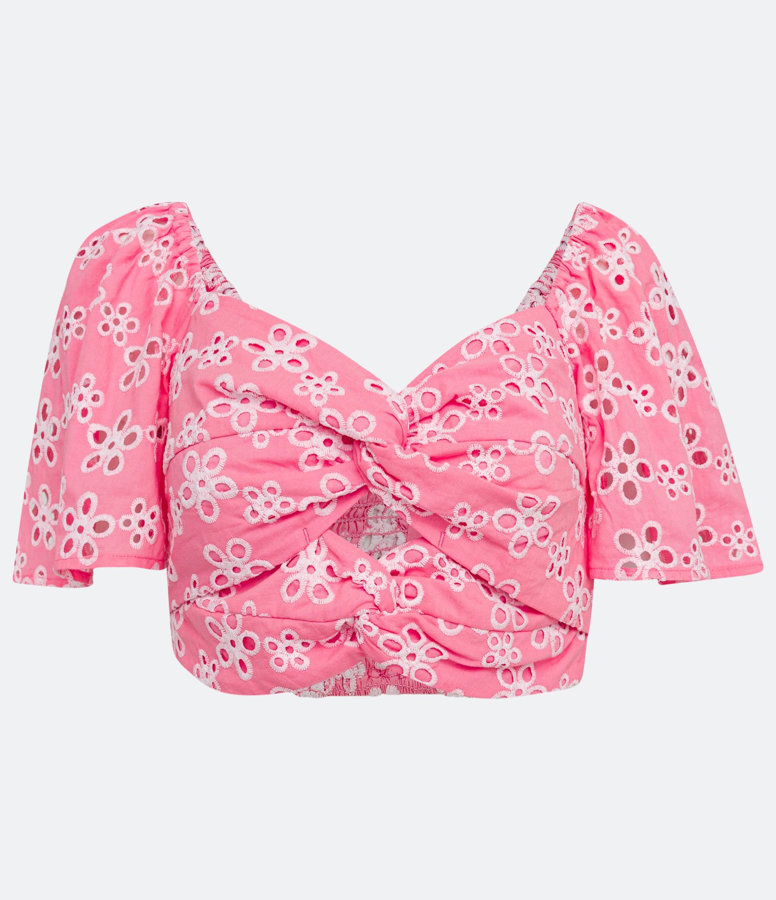 Blusa Cropped em Laise com Bordado Contrastante Rosa 6