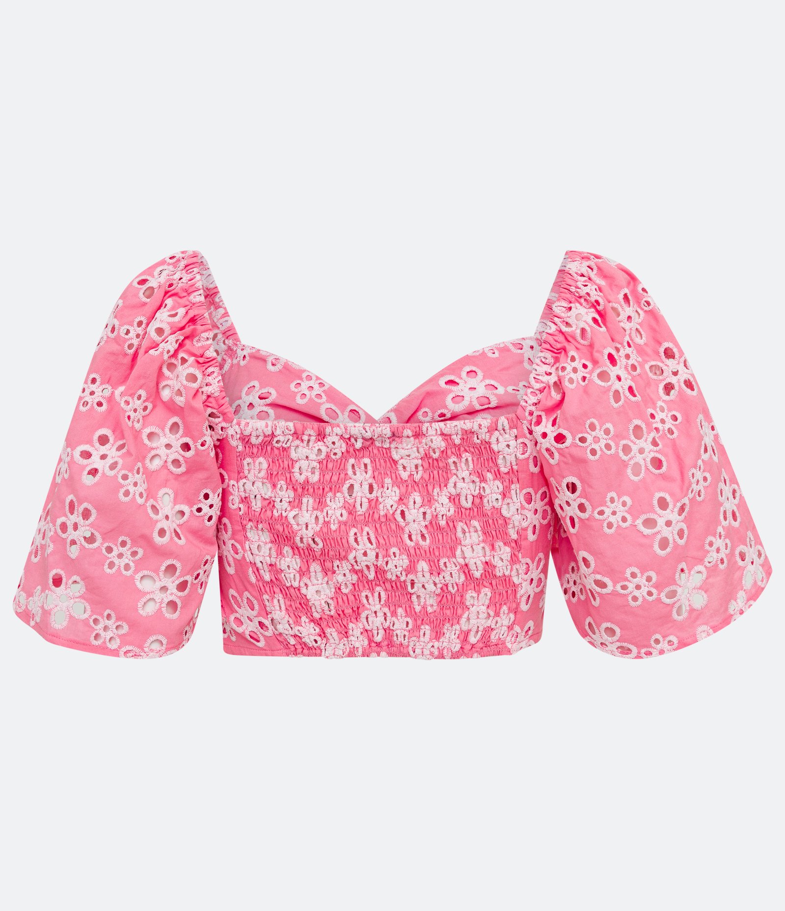 Blusa Cropped em Laise com Bordado Contrastante Rosa 7