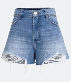 Short Curto em Jeans com Cintura Alta e Barra Rasgada