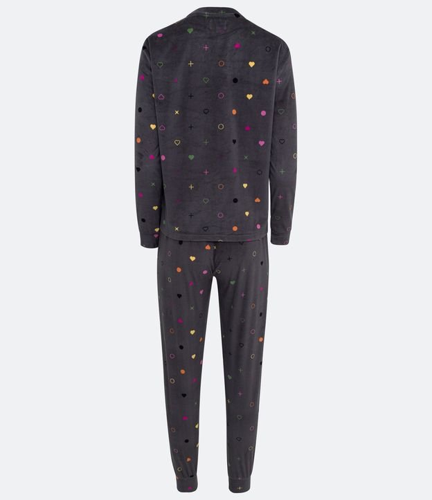 Pijama Largo en Plush con Estampado de Lunares y Corazón Gris 6