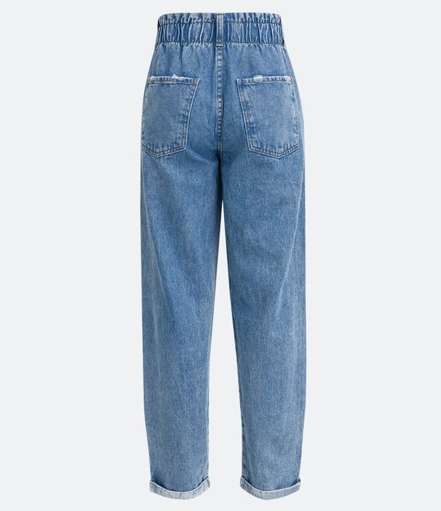 Pantalón Baggy en Jeans con Cintura Elástica y Barra Doblada Azul 6