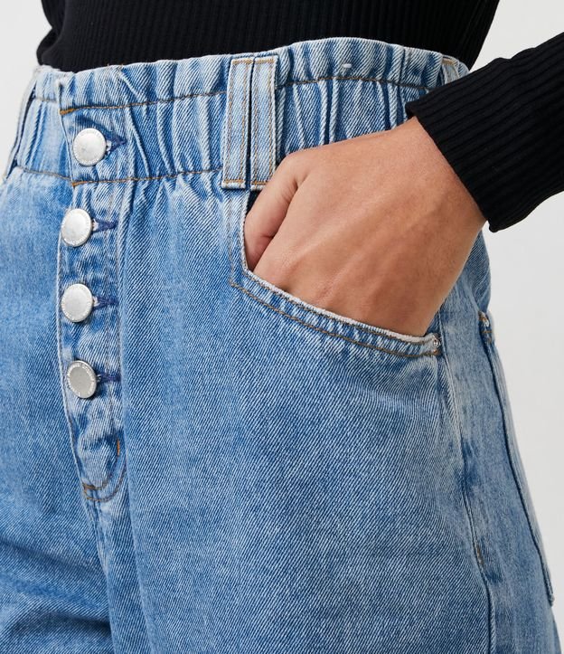 Pantalón Baggy en Jeans con Cintura Elástica y Barra Doblada Azul 4